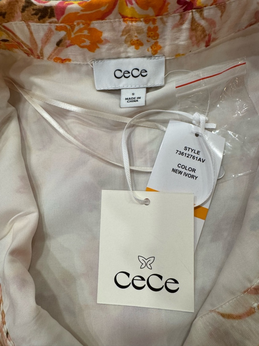CeCe Spring Floral Button-Front Dress in Pink, Yellow & Cream - Picture 9 of 10